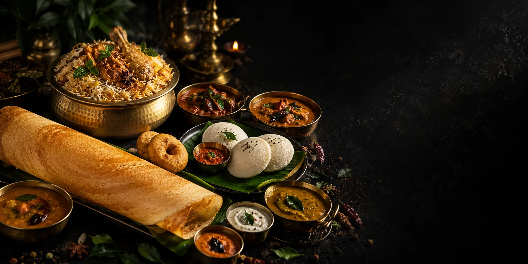 Traditional South Indian cuisine at Golden Peacock Restaurant Calmar