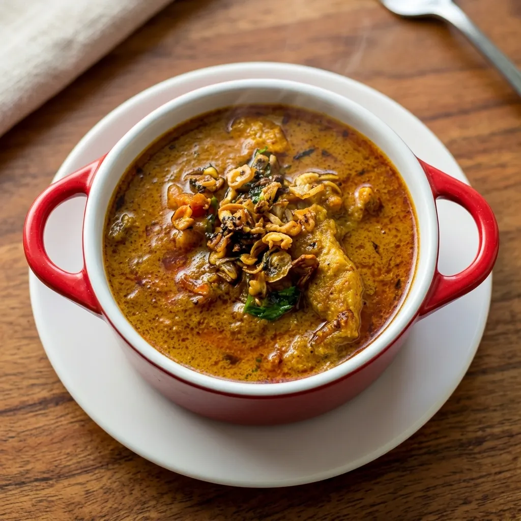 Varutharacha Fish Curry at Golden Peacock South Indian Restaurant in Calmar, AB